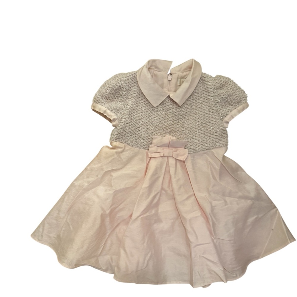 Bimbalo Italy Elegant light pink Baby Dress with Bow - gold shimmer and Pink